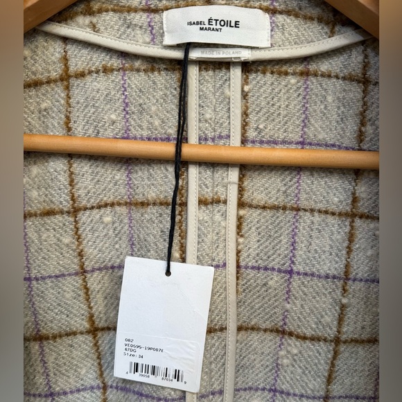 NWT Isabel Marant Etoile Lyra Grid Wool Jacket 34 One Button Roundneck Fitted - Picture 4 of 8